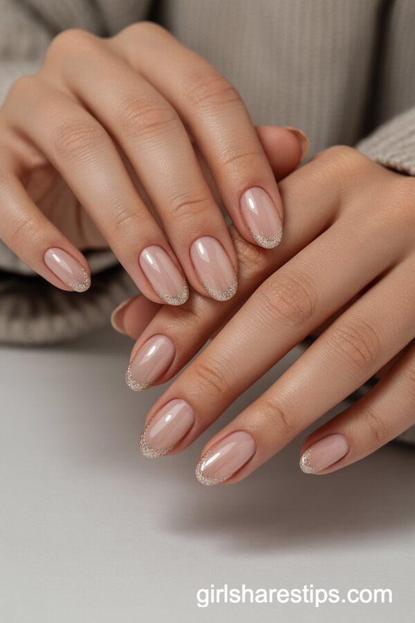 Modern Matte Nude Nails with White and Gold Geometry