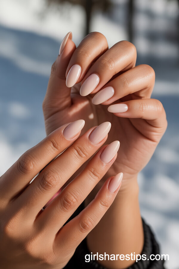 Modern Matte Nude Nails with White and Gold Geometry