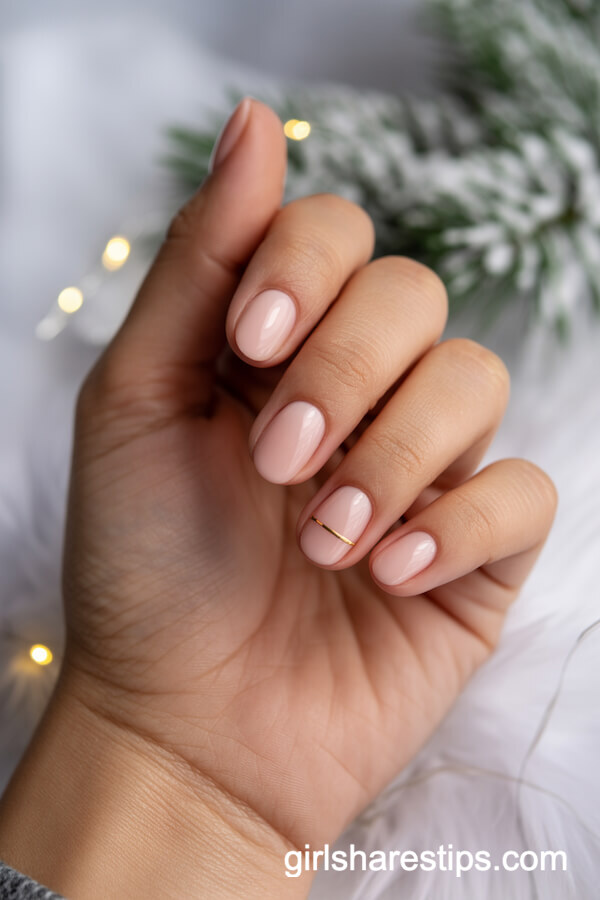Modern Matte Nude Nails with White and Gold Geometry