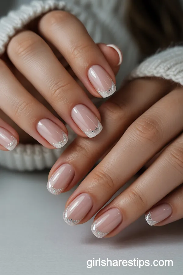 Modern Matte Nude Nails with White and Gold Geometry