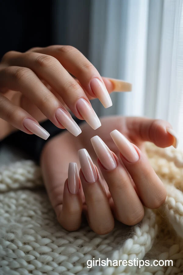 Modern Matte Nude Nails with White and Gold Geometry