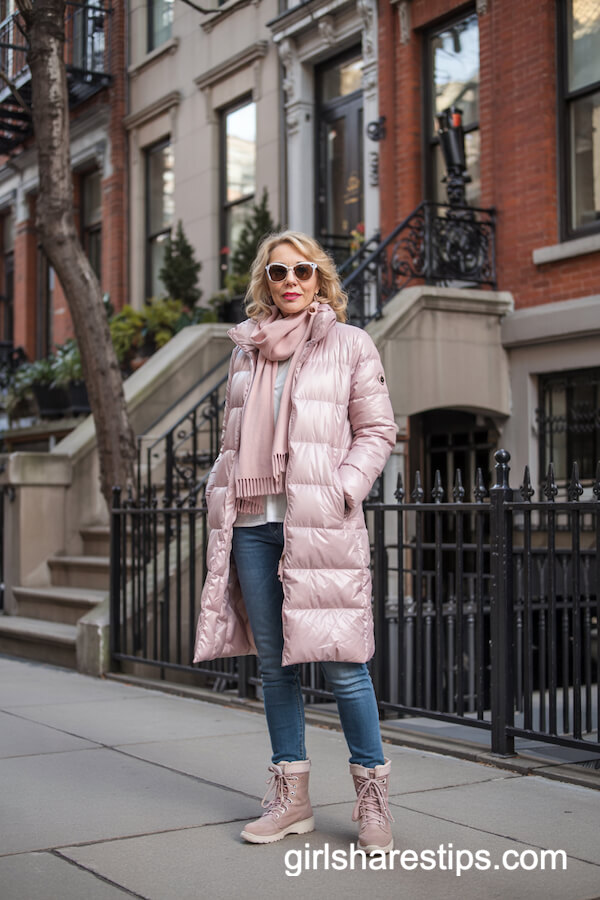 Pastel Pink Puffer with Snow Boots