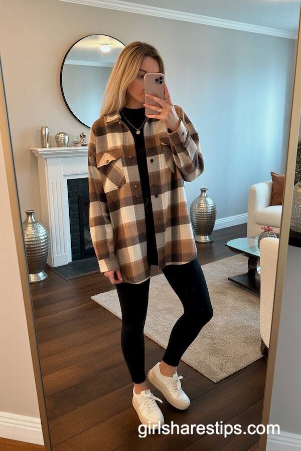 Plaid Flannel Shirt and Black Leggings