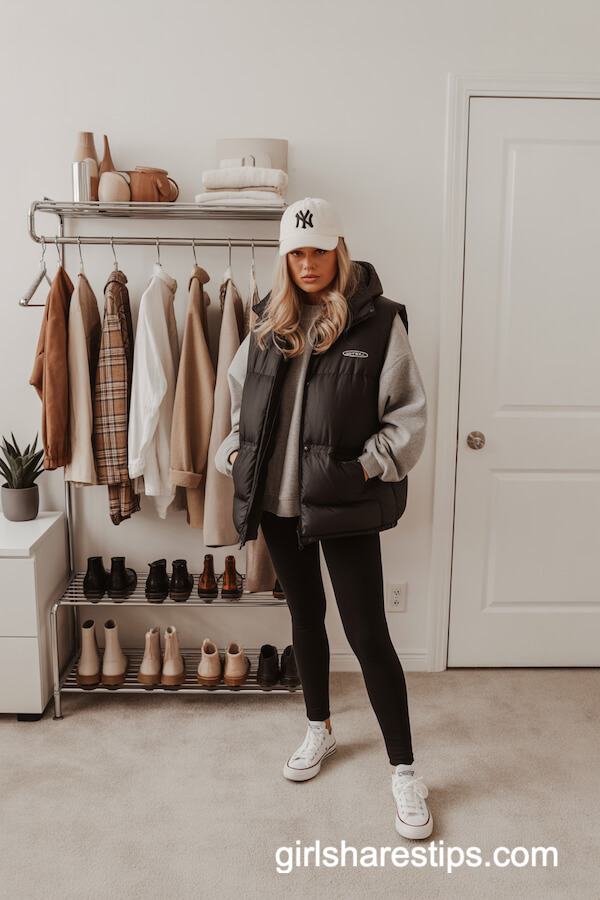 Black Puffer Vest with Grey Sweater