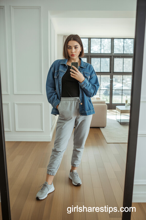 Denim Jacket with Jogger Sweatpants