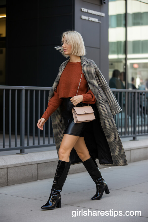 Rust Cropped Sweater with Mini Skirt