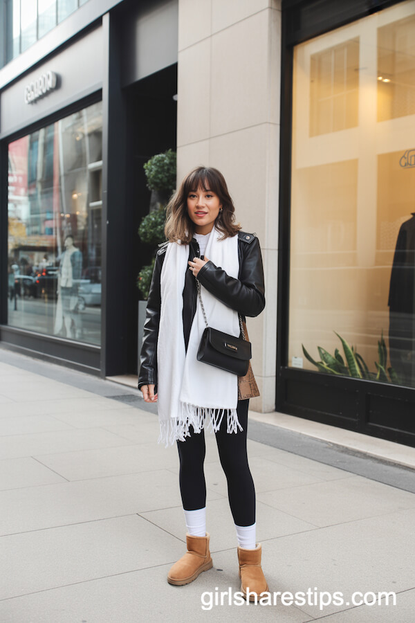 Black Leather Jacket with White Scarf