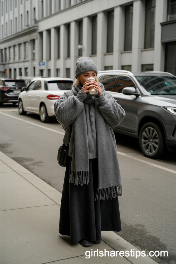 Monochrome Gray Knit and Wool Skirt