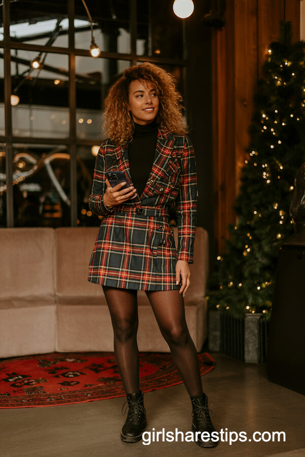 Plaid Mini Skirt with Black Turtleneck