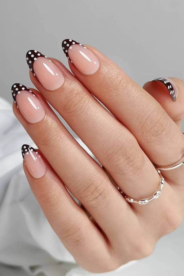 Black Polka Dot French Tip Nails