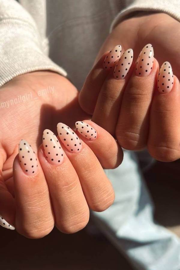 Classic Black and White Polka Dot Nails