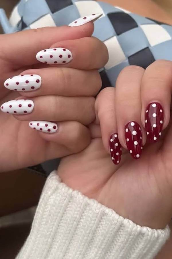 Red and White Polka Dot Nails