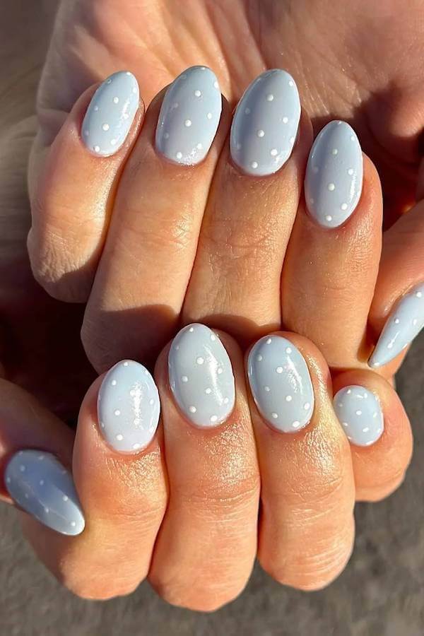 Icy Blue Polka Dot Nails