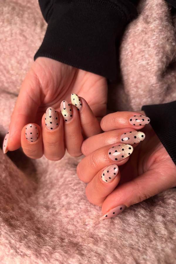 Black Glitter Polka Dot Nails
