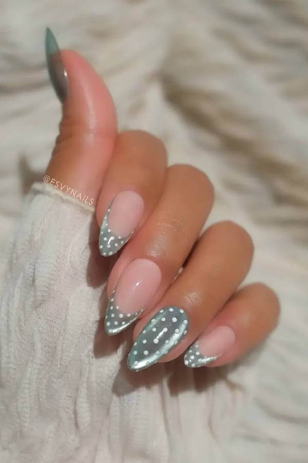 Frosted Silver Polka Dot French Tips