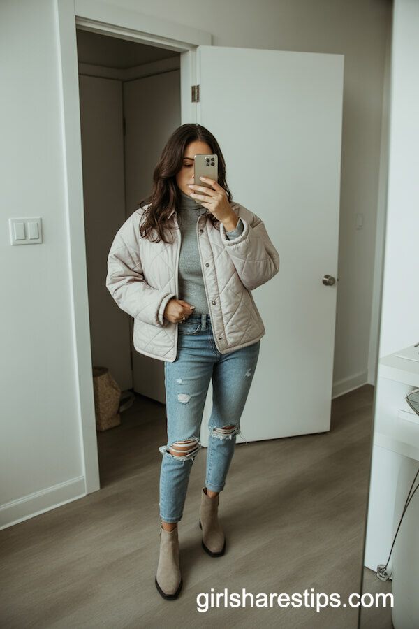 Quilted Jacket And Distressed Jeans