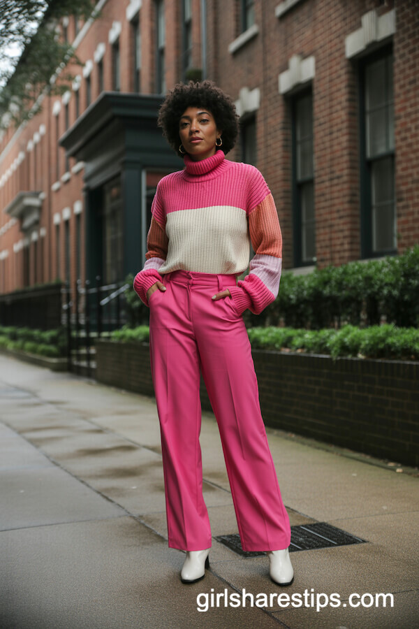 Color Block Knit With Pink Trousers