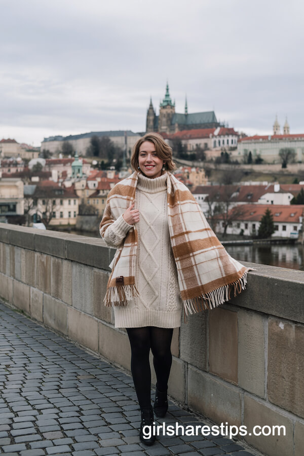 Chunky Knit Sweater and Plaid Scarf