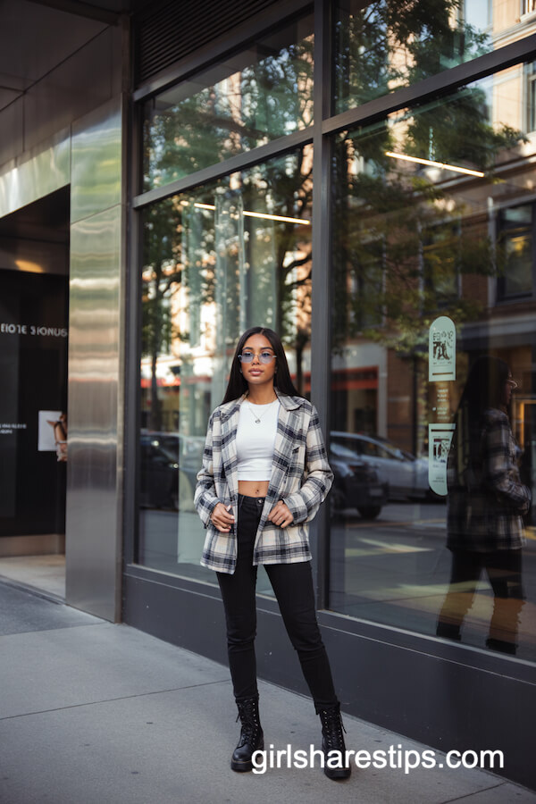 Plaid Oversized Blazer with Crop Top