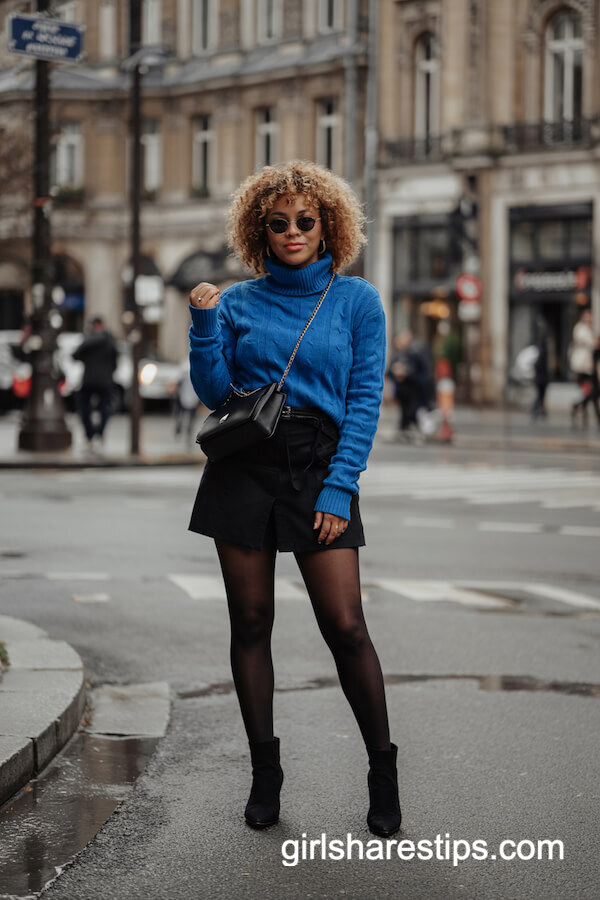 Blue Chunky Knit Sweater and Mini Skirt