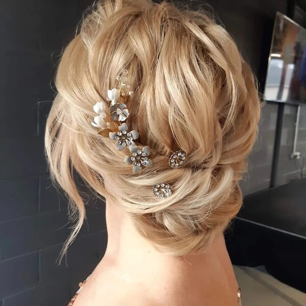 Textured Updo with Pearl Flower Clips