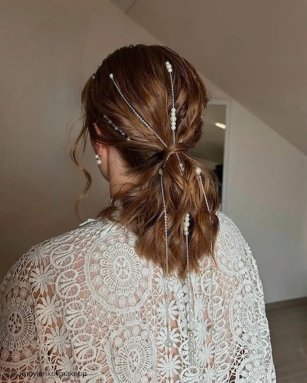 Low Ponytail with Crystal Hair Strands