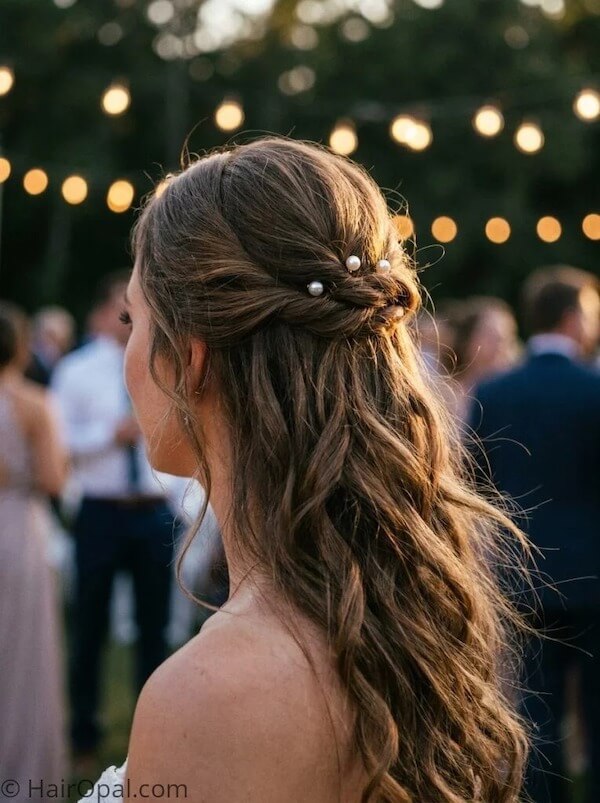 Soft Braided Half-Updo with Pearl Pins