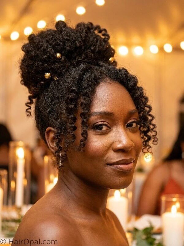 Curly Bun with Gold Accents