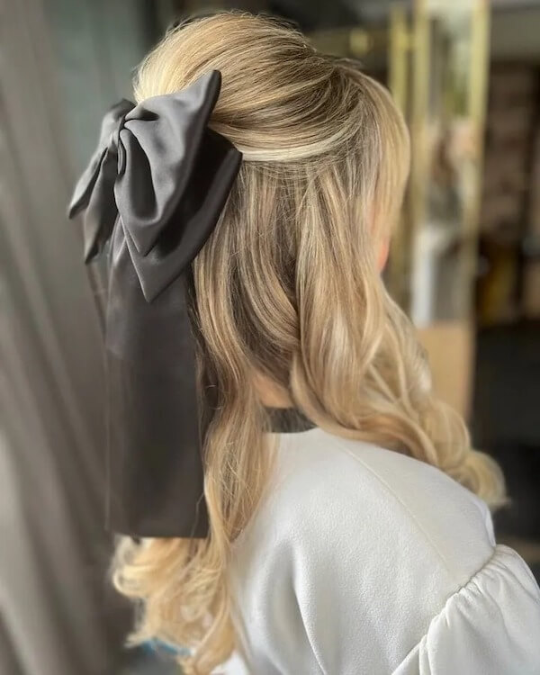 Half-Up Curls with Satin Bow