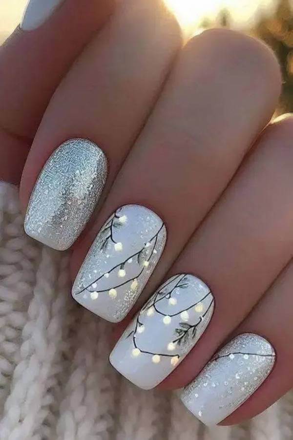 Winter Lights and Silver Accent Nails