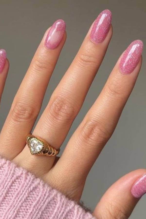 Sparkly Pink Winter Nails