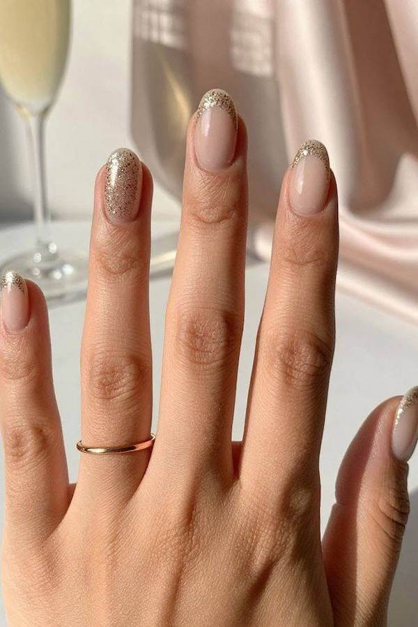 Gold Glitter French Tip Nails