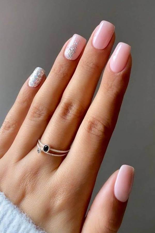 Soft Pink Nails with Silver Accent