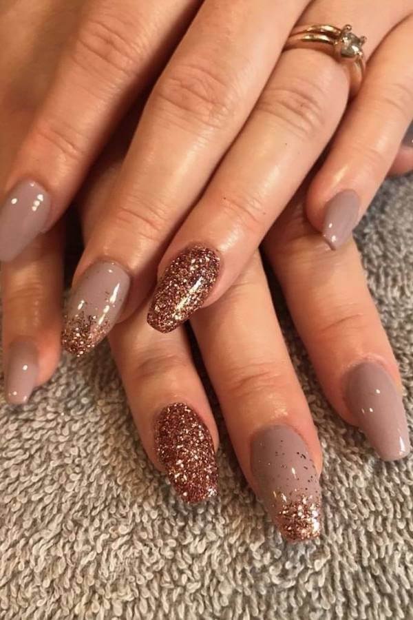 Mauve and Rose Gold Glitter Nails