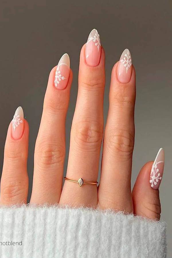 Elegant White Snowflake French Tips