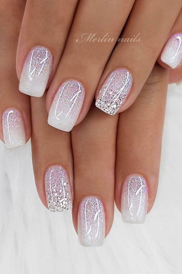 Winter White Glitter Ombre Nails