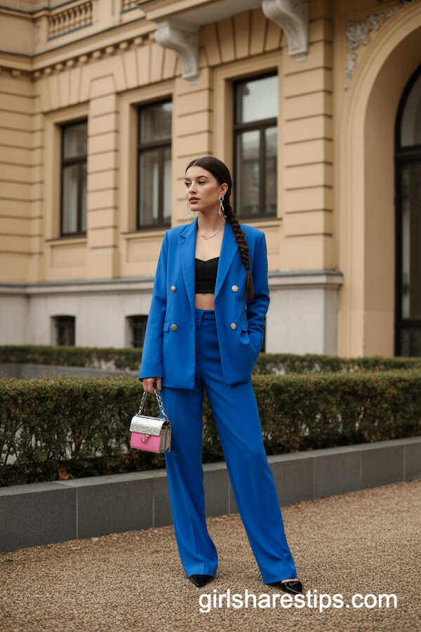 Royal Blue Business Suit with Black Crop Top