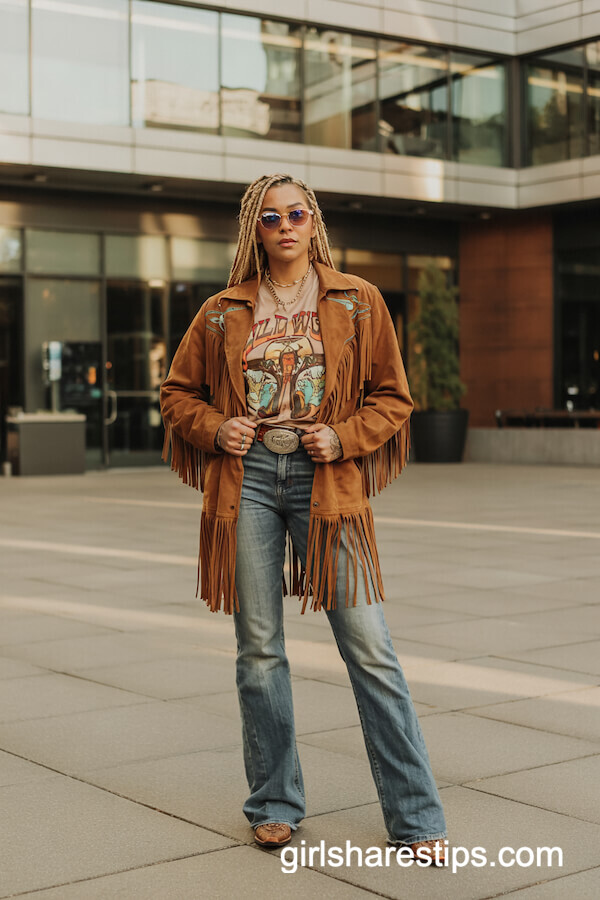 Fringe Jacket & Flared Jeans Outfit
