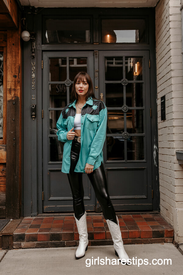 Turquoise Shacket with Cowboy Boots