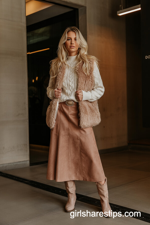 Blush Suede Skirt & Faux Fur Combo