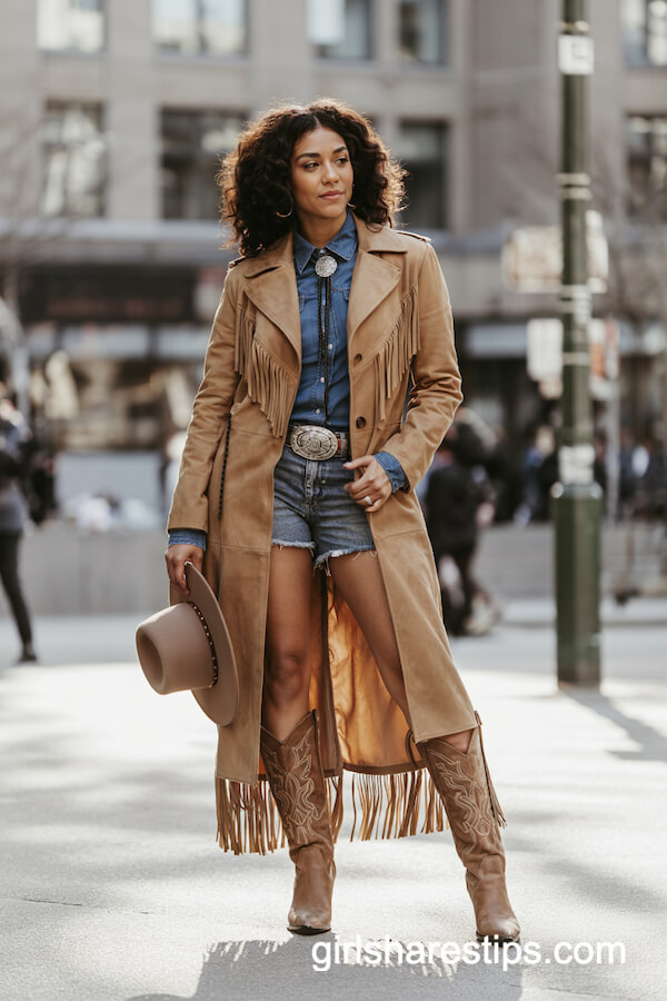 Suede Trench & Bolo Tie Chic