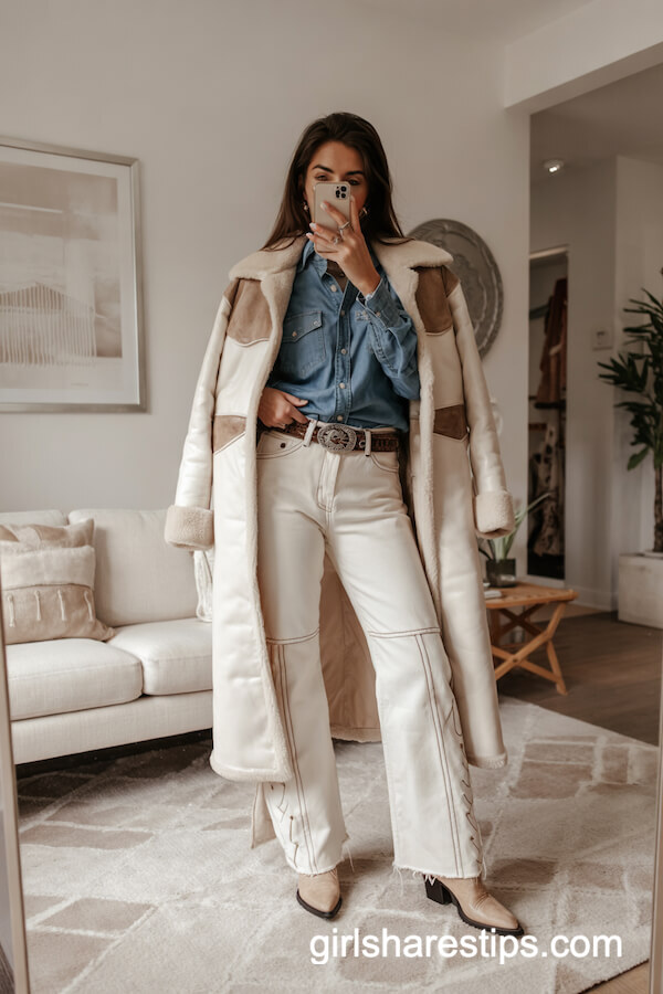 Shearling Coat with White Jeans