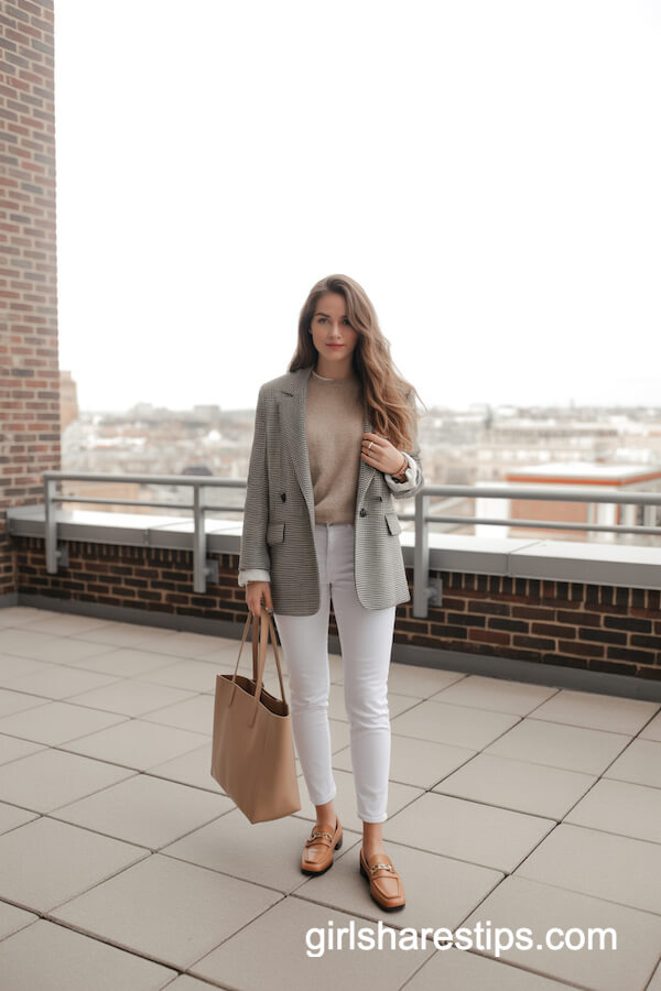 Checkered Blazer with White Skinny Jeans