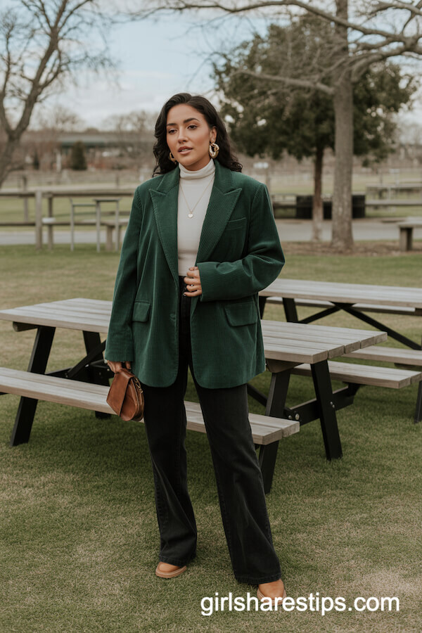 Corduroy Blazer and Wide-Leg Trousers Look