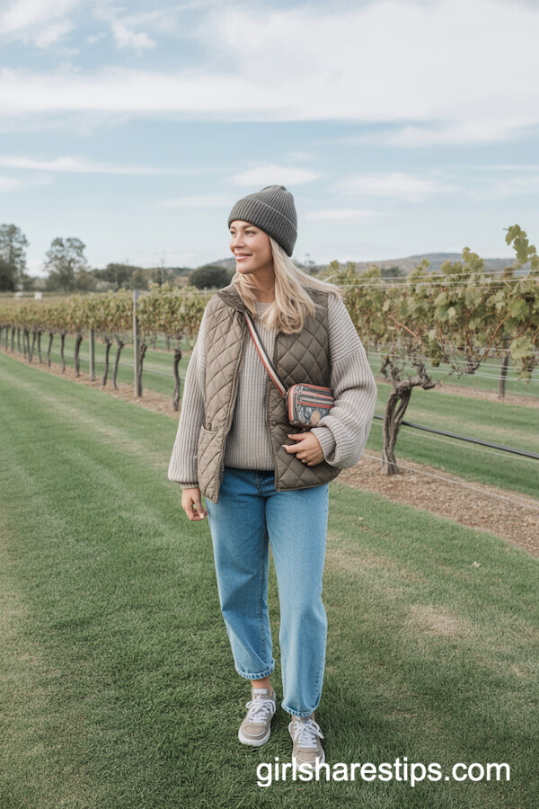 Knit Sweater and Quilted Vest Casual Fit