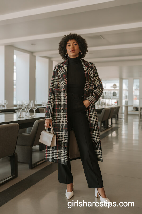 Plaid Statement Coat and Tailored Slacks