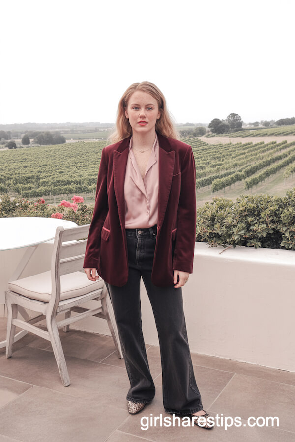Velvet Blazer with Silk Blouse Style