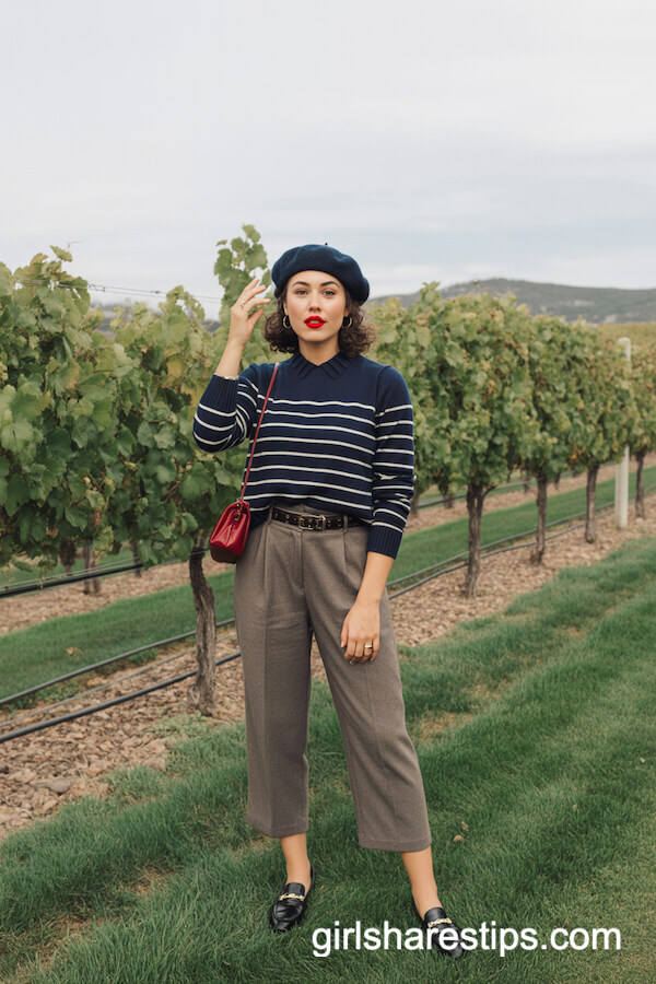 Striped Sweater and Cropped Trousers Ensemble
