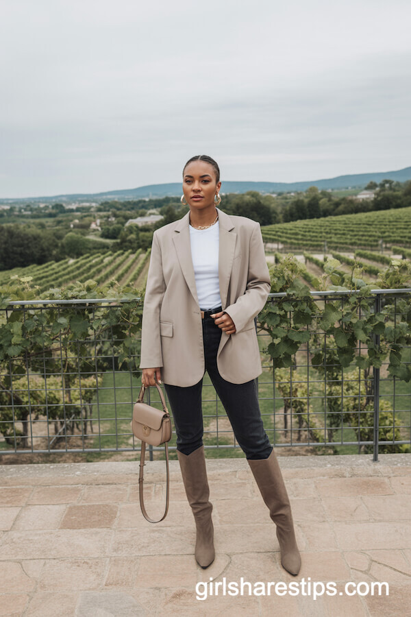 Beige Blazer and Knee-High Boots Combo