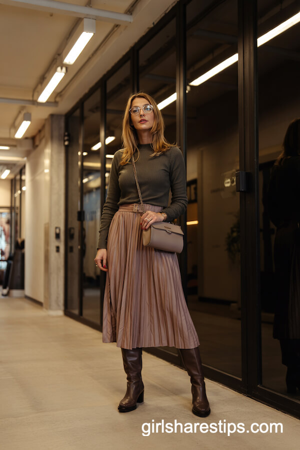 Pleated Skirt and Knit Jumper